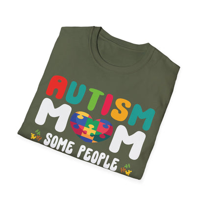 Funny Autism Mom Raising Hero Groovy Messy Bun Autism Awareness T-Shirt For Men Women T-Shirt