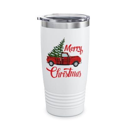 Merry Christmas Buffalo Plaid Red Truck Tree Xmas Tumbler Men Women