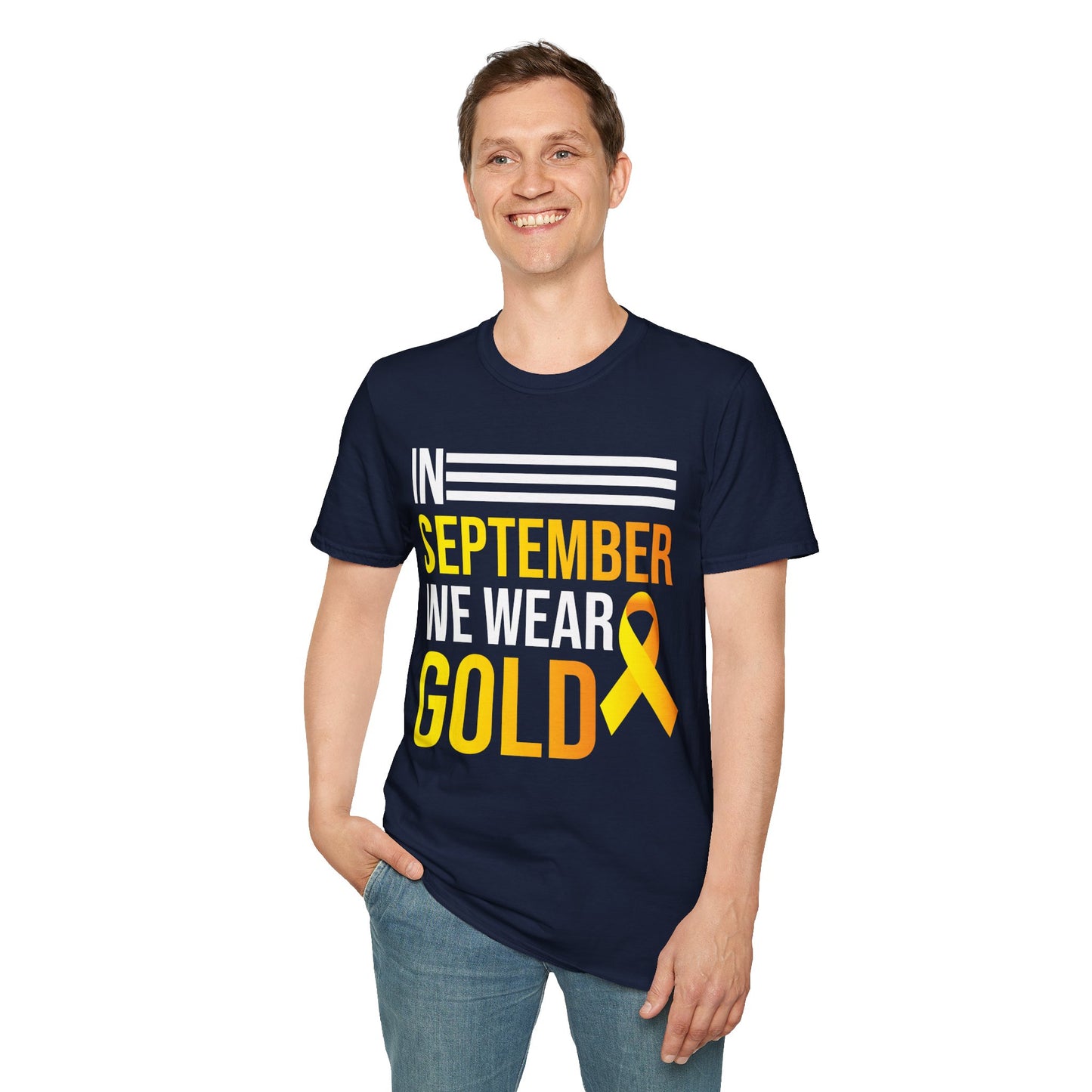 In September We Wear Gold Childhood Cancer Awareness Shirt for Men Women T-Shirt