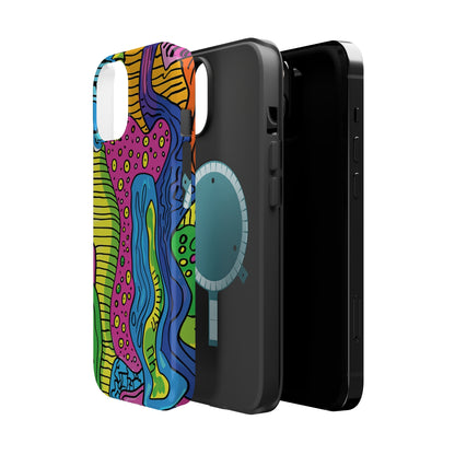 Abstract Rainbow Colored Pattern iPhone 13 14 15 Pro Max Plus Case Compatible with MagSafe Tough Cases Protection, Magnetic Phone Case for iPhone  Classic Series