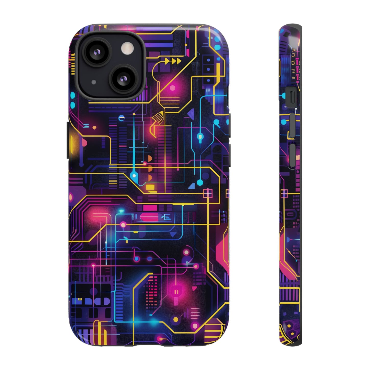 Cyberpunk Neon Vibrant Pattern iPhone 13 14 15 16 Pro Max Plus Case Wireless Charging Compatible Tough Cases Protection, Magnetic Phone Case for iPhone Classic Series