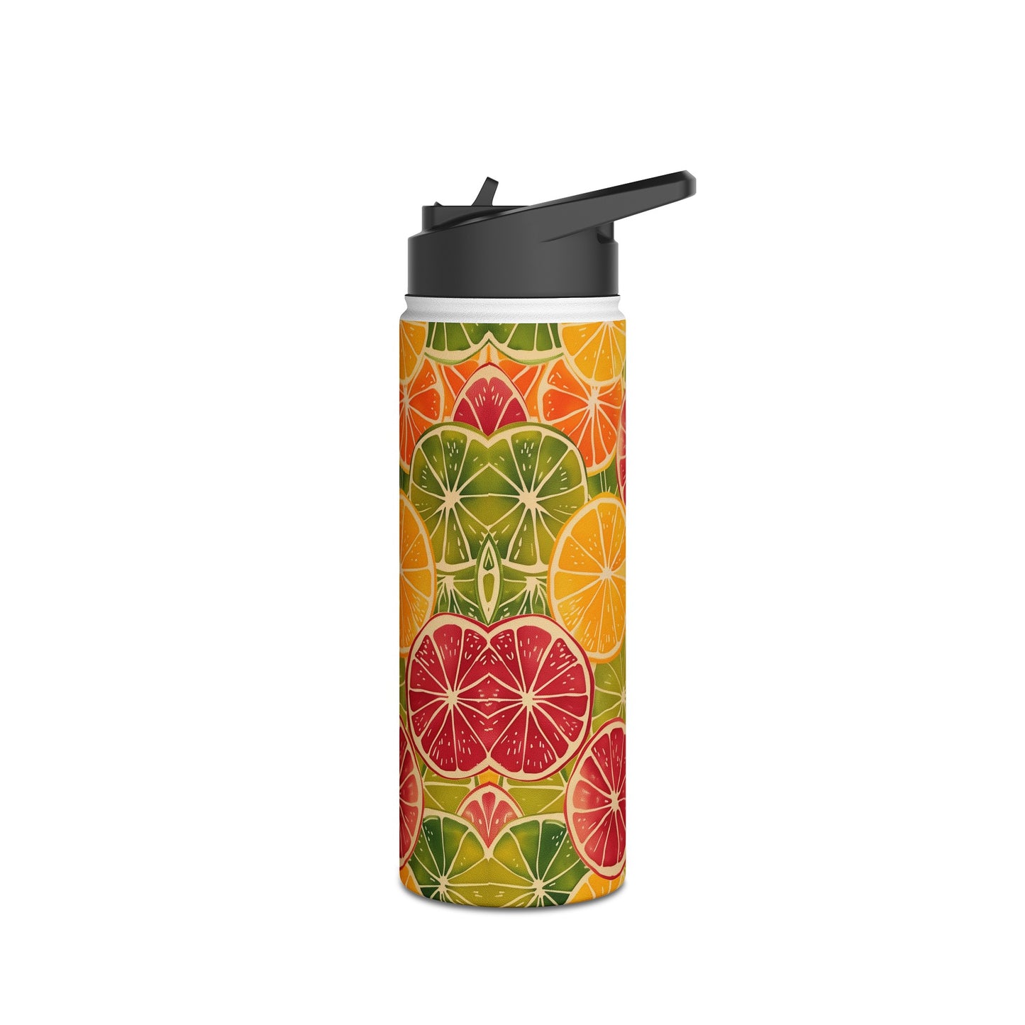 Citrus Burst Vibrant Color Pattern Stainless Steel Water Bottle with Twist-on Lid and Double-Wall Vacuum Insulation