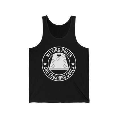 Hitting Holes and Crushing Souls Cornhole Player Sack Toss Funny Tank Top