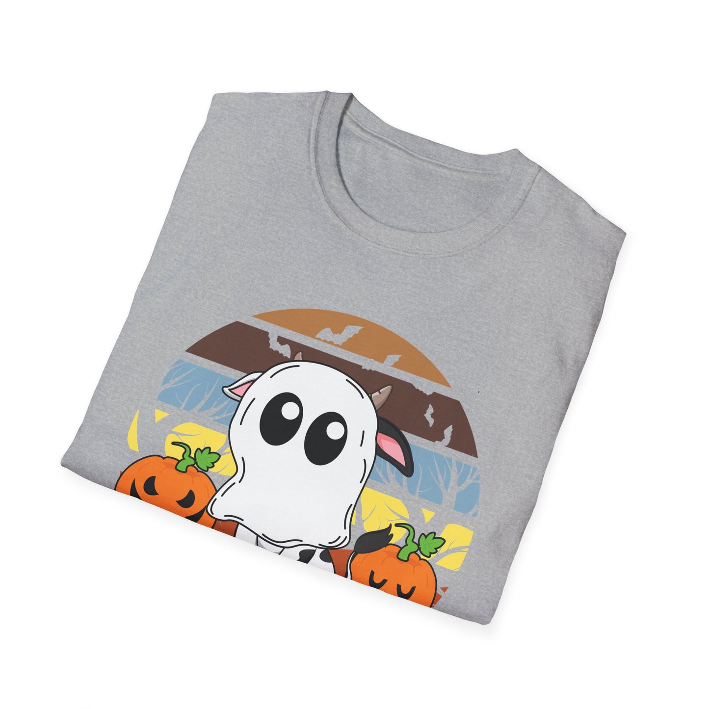 Funny Moo I Mean Boo Halloween Ghost Cow Pumpkin  T-Shirt Men Women