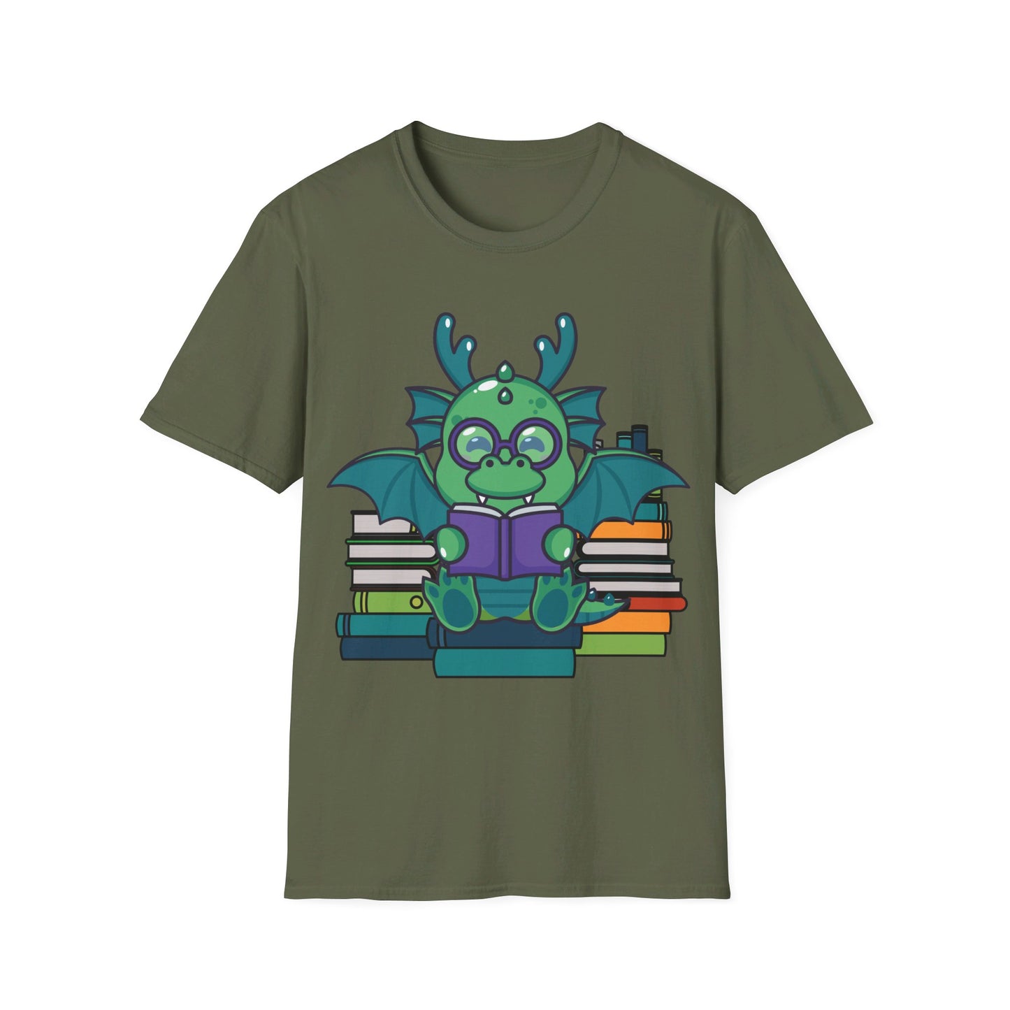 Funny Dragon and Books Nerds Cute Dragon Reading A Book T-Shirt For Men Women T-Shirt