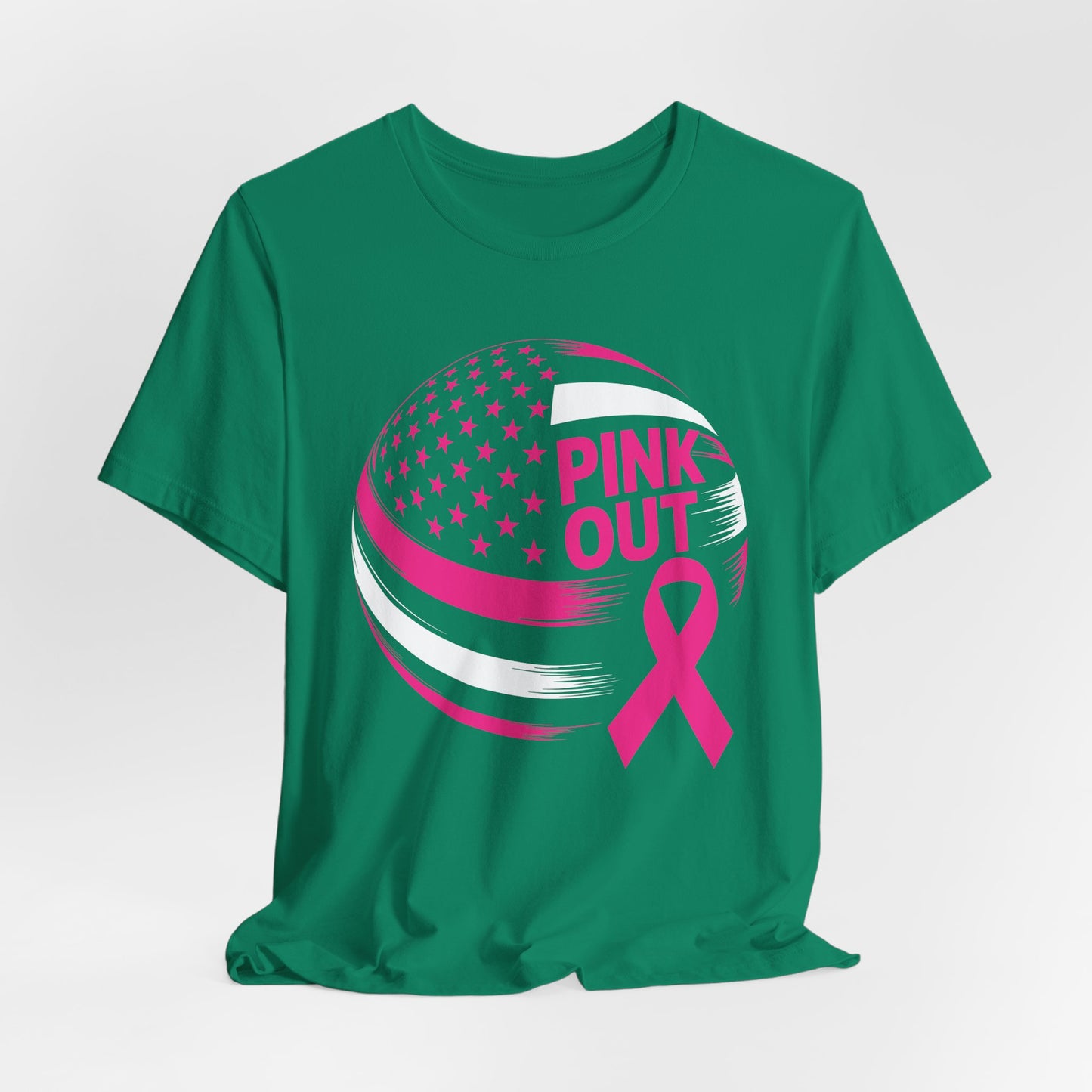 Volley Ball Pink Ribbon Breast Cancer Awearness USA Flag T-Shirt For Men Women