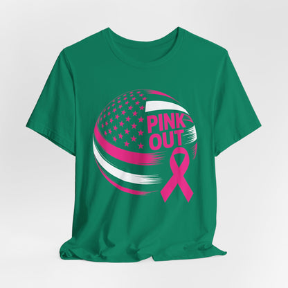 Volley Ball Pink Ribbon Breast Cancer Awearness USA Flag T-Shirt For Men Women