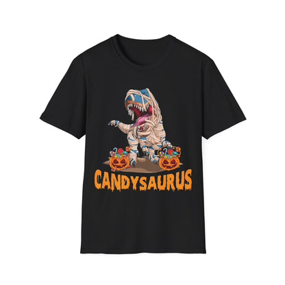 Funny Candysaurus Dinosaur Pumpkin Candy Halloween Zombie T-rex T-Shirt Men Women Kids