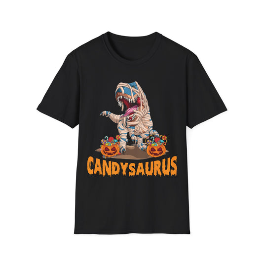 Funny Candysaurus Dinosaur Pumpkin Candy Halloween Zombie T-rex T-Shirt Men Women Kids