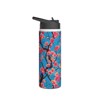 Sakura Blossoms Vibrant Pattern Stainless Steel Water Bottle with Twist-on Lid and Double-Wall Vacuum Insulation