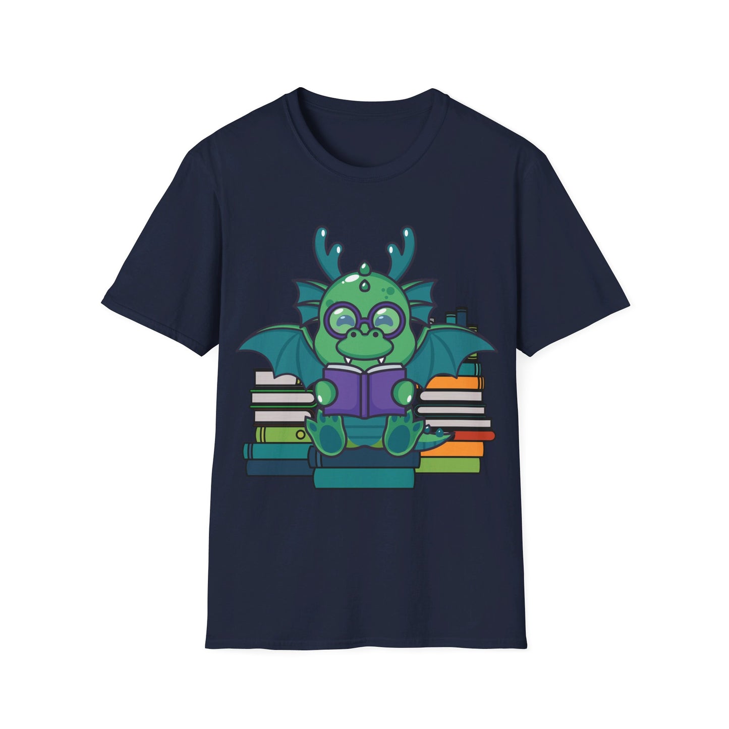 Funny Dragon and Books Nerds Cute Dragon Reading A Book T-Shirt For Men Women T-Shirt