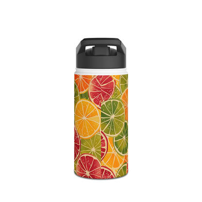 Citrus Burst Vibrant Color Pattern Stainless Steel Water Bottle with Twist-on Lid and Double-Wall Vacuum Insulation