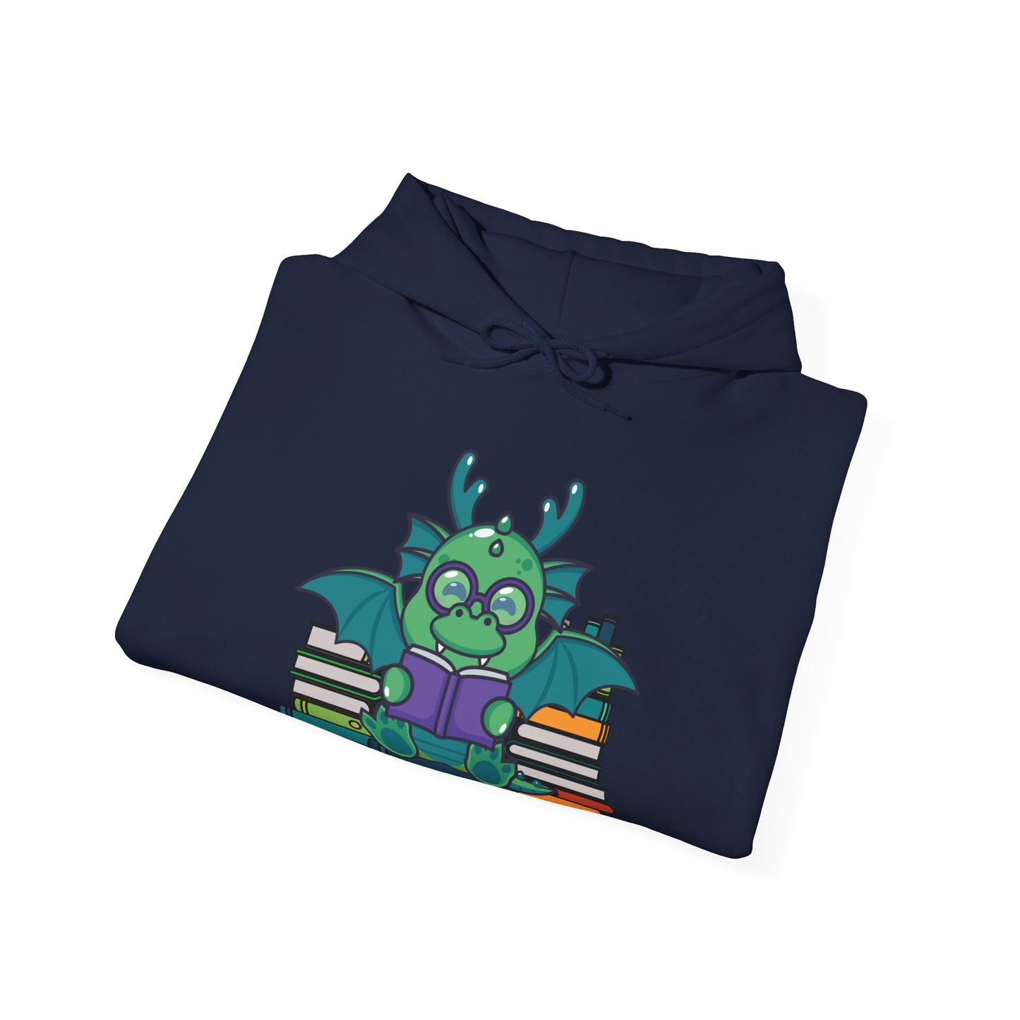 Funny Dragon and Books Nerds Cute Dragon Reading A Book Hoodie For Men Women Hoodie