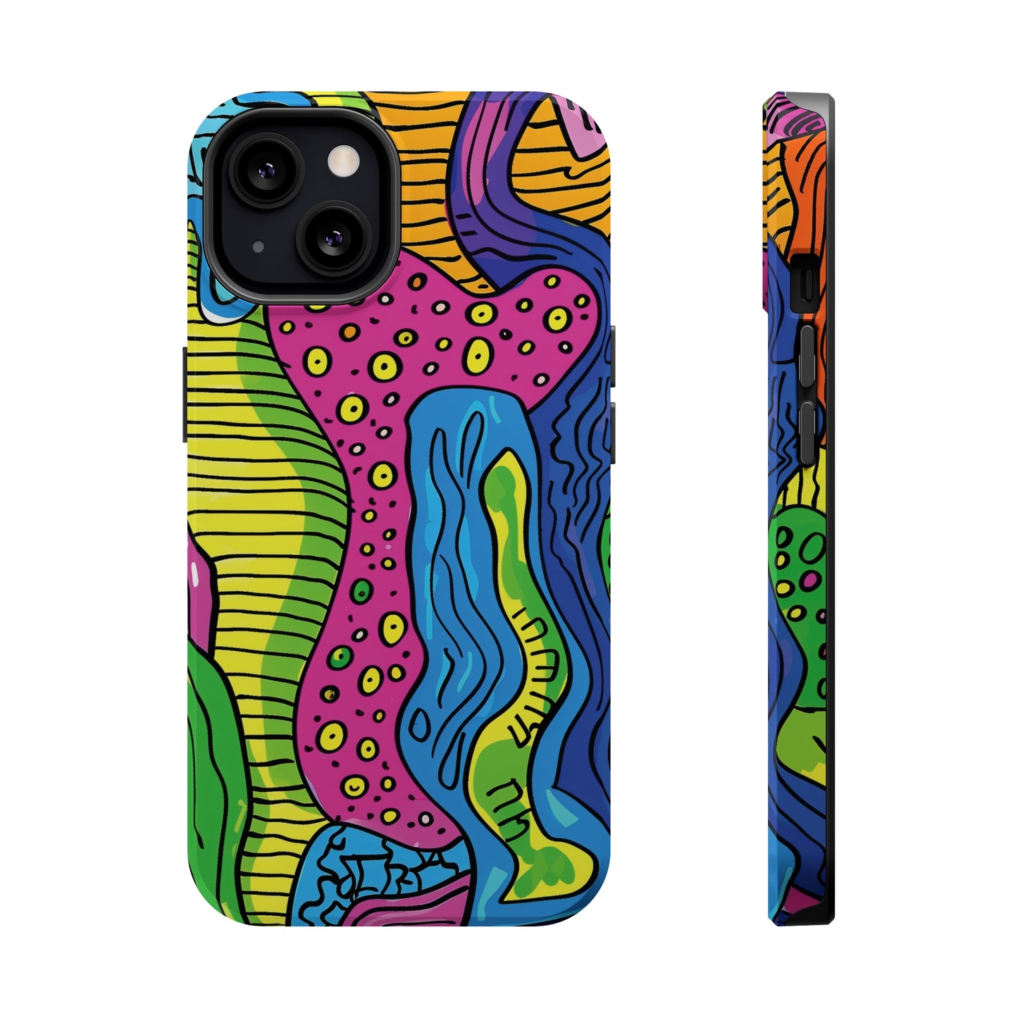 Abstract Rainbow Colored Pattern iPhone 13 14 15 Pro Max Plus Case Compatible with MagSafe Tough Cases Protection, Magnetic Phone Case for iPhone  Classic Series