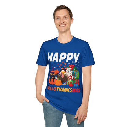 Funny Happy Hallothanksmas Halloween Thanksgiving Christmas Mash Up T-Shirt Men Women Kids