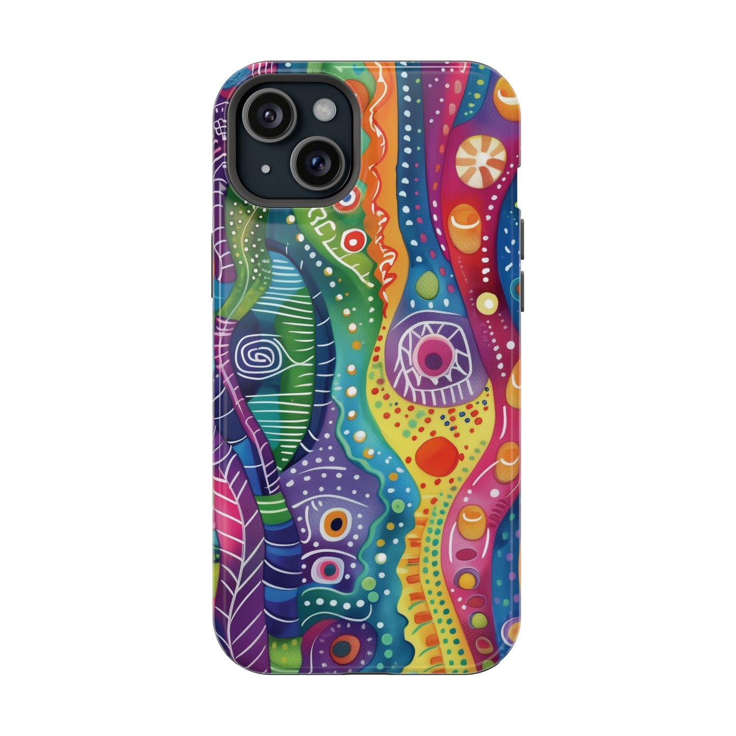 Abstract Rainbow Doodle Pattern iPhone 13 14 15 Pro Max Plus Case Compatible with MagSafe Tough Cases Protection, Magnetic Phone Case for iPhone  Classic Series