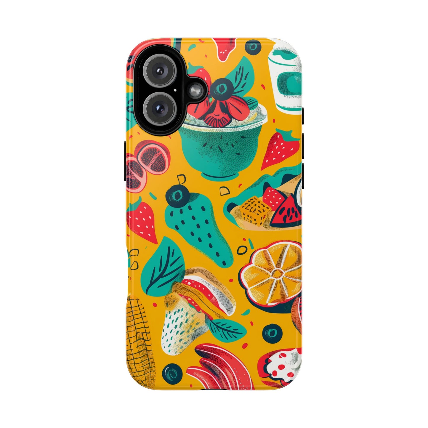 Food Paradise vibrant Colored Pattern iPhone 16 Pro Max Plus Case Wireless Charging Compatible Tough Cases Protection, Magnetic Phone Case for iPhone Classic Series