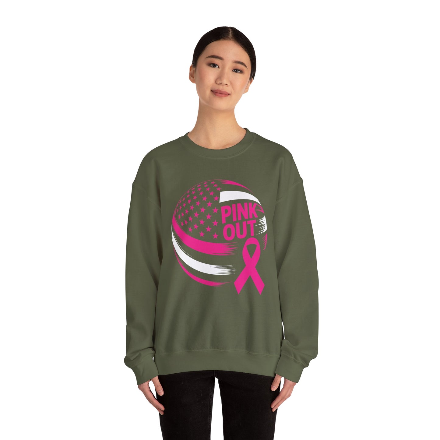 Volley Ball Pink Ribbon Breast Cancer Awearness USA Flag Sweatshirt For Men Women