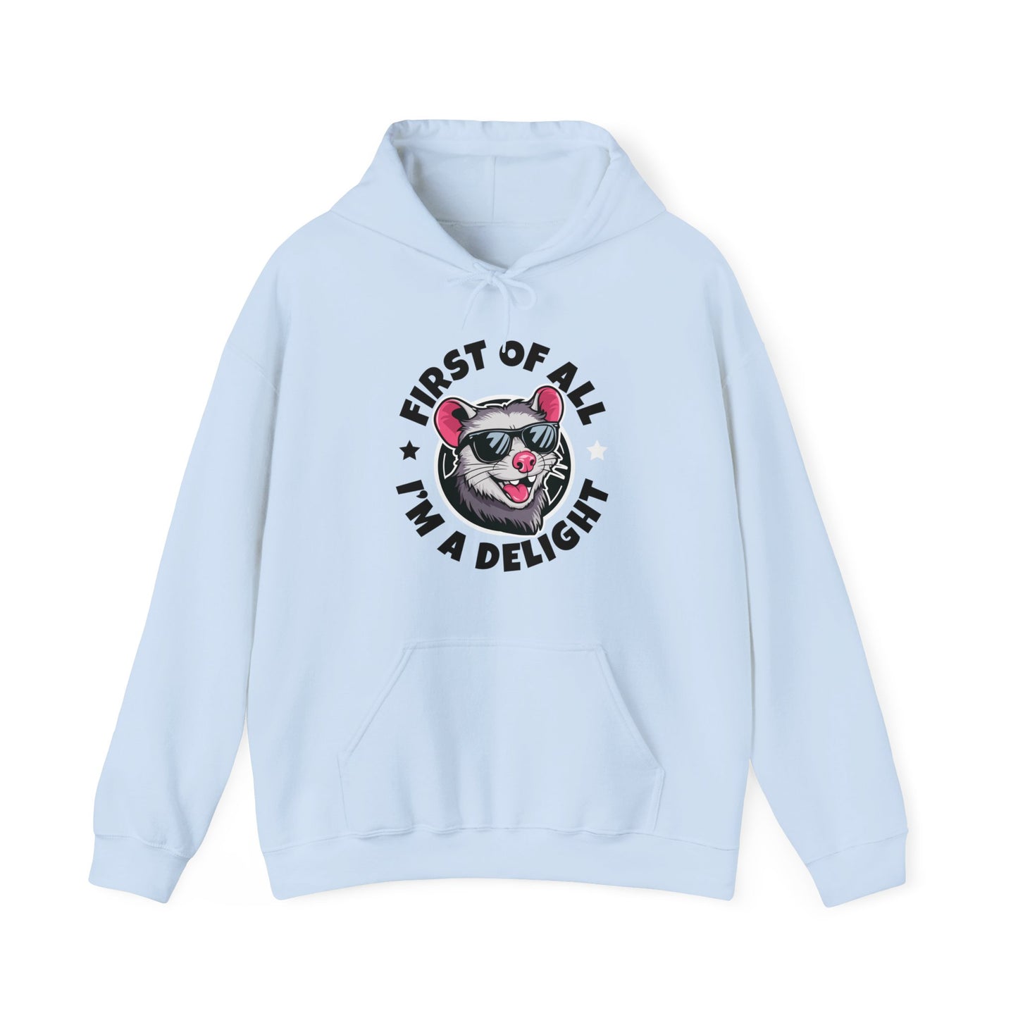 Funny First Of All I'm A Delight Sarcastic Angry Opossum Possum Hoodie For Men Women Hoodie