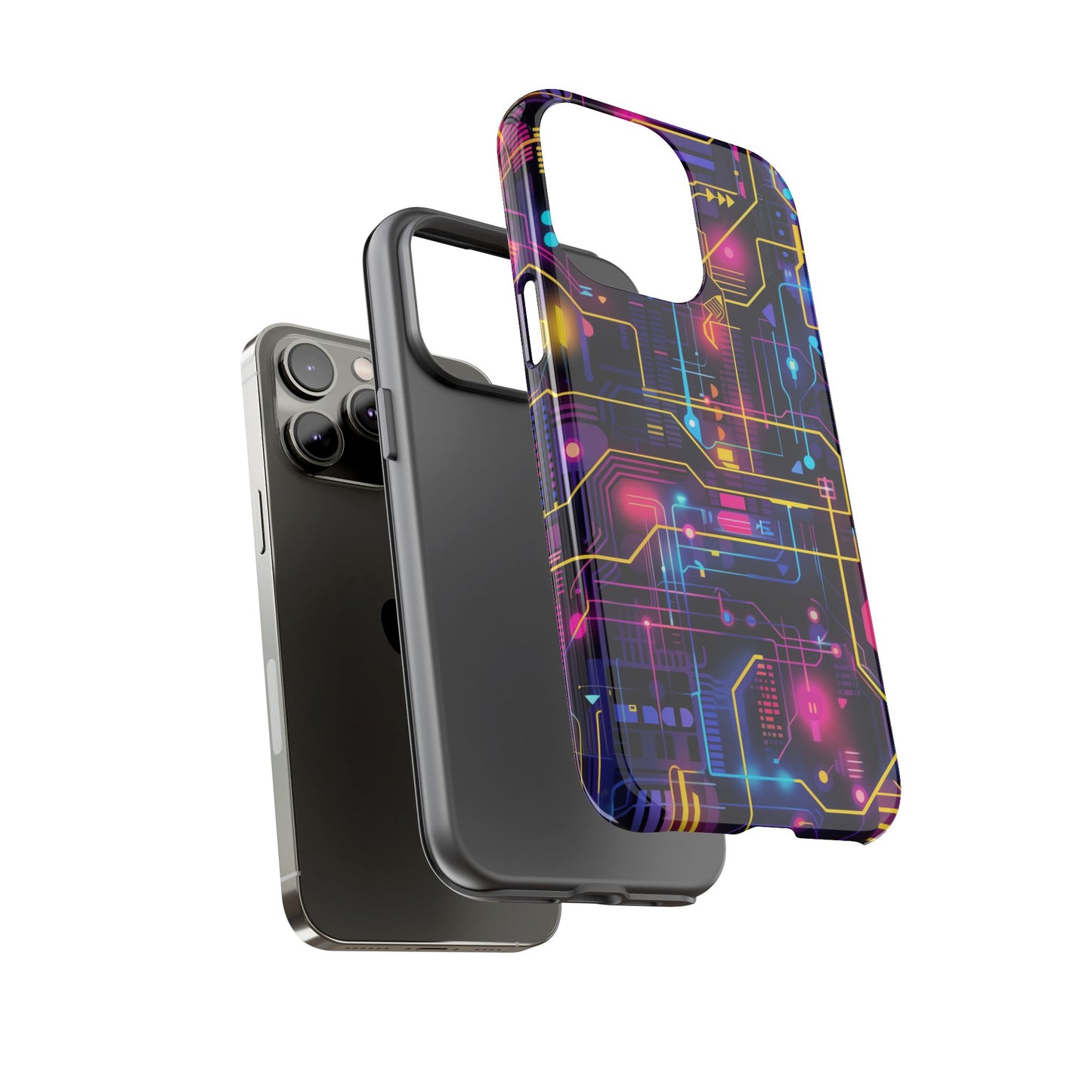 Cyberpunk Neon Vibrant Pattern iPhone 13 14 15 16 Pro Max Plus Case Wireless Charging Compatible Tough Cases Protection, Magnetic Phone Case for iPhone Classic Series