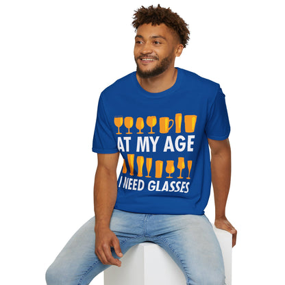 Funny Beer Wine Drinking Shirt At My Age I Need Glasses T-Shirt Men Women