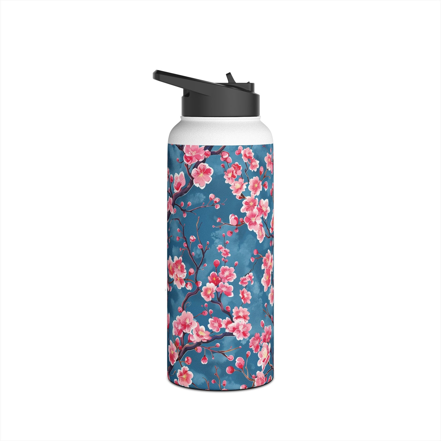 Sakura Blossoms Vibrant Colored Pattern Stainless Steel Water Bottle with Twist-on Lid and Double-Wall Vacuum Insulation