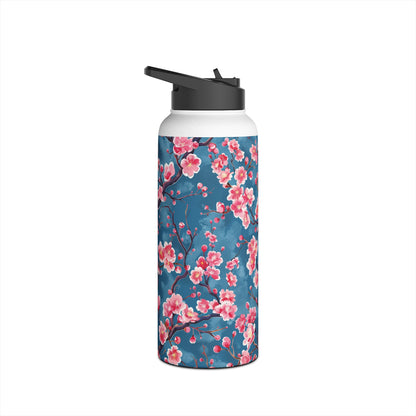 Sakura Blossoms Vibrant Colored Pattern Stainless Steel Water Bottle with Twist-on Lid and Double-Wall Vacuum Insulation