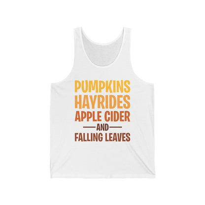 Pumpkins Hayrides Apple Cider & Falling Leaves Halloween Tank Top Men Women