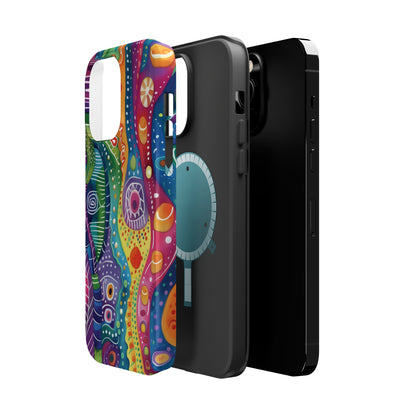 Abstract Rainbow Doodle Pattern iPhone 13 14 15 Pro Max Plus Case Compatible with MagSafe Tough Cases Protection, Magnetic Phone Case for iPhone  Classic Series