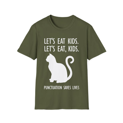 Funny Let's Eat, Kitty Punctuation Saves Cats Grammar T Shirt Men Women