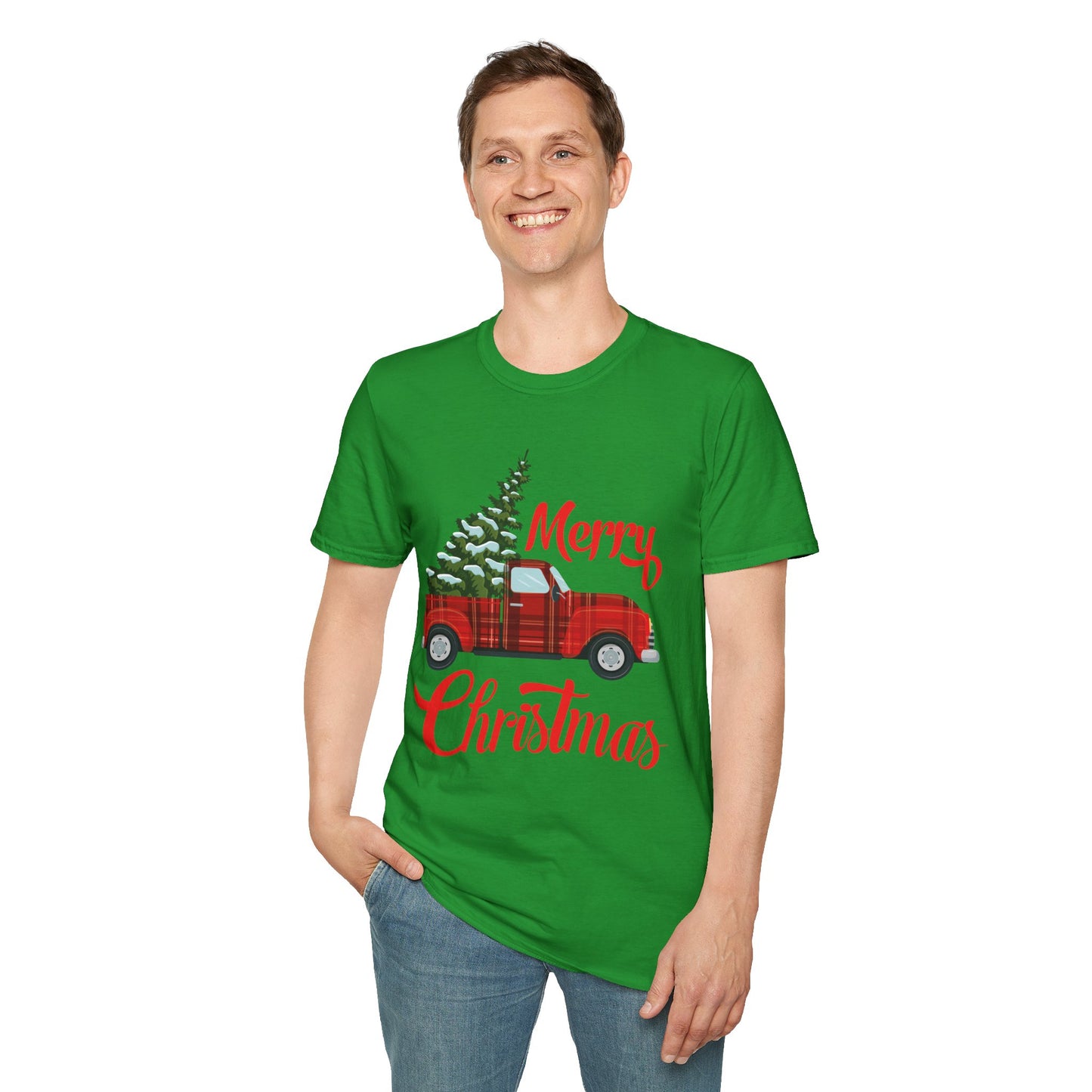 Merry Christmas Buffalo Plaid Red Truck Tree Xmas T-Shirt Men Women
