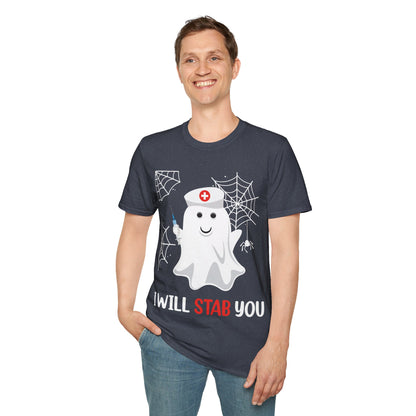 Funny Nurse Ghost I Will Stab You Shot Halloween Boo Women T-Shirt