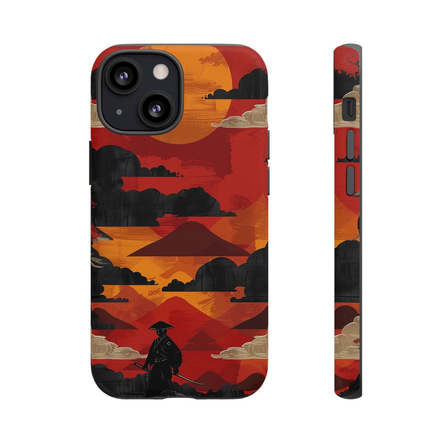 Samurai Sunset Vibrant Pattern iPhone 13 14 15 16 Pro Max Plus Case Wireless Charging Compatible Tough Cases Protection, Magnetic Phone Case for iPhone Classic Series