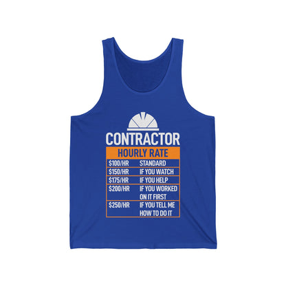 Funny Contractor Hourly Rate Price Chart Contractor Sarcastic Gift Tank Tops