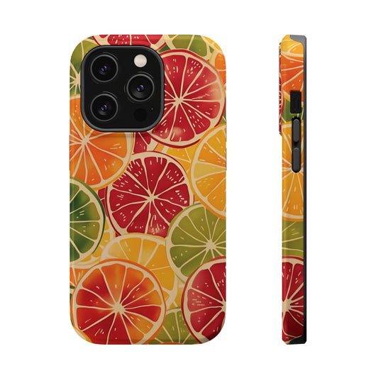 Citrus Burst Vibrant Color Pattern iPhone 13 14 15 Pro Max Plus Case Compatible with MagSafe Tough Cases Protection, Magnetic Phone Case for iPhone  Classic Series