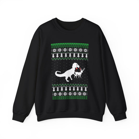 Funny Christmas Dinosaur Killing Reindeer Ugly Full Sleeve Jumper Sweatshirt Sweater