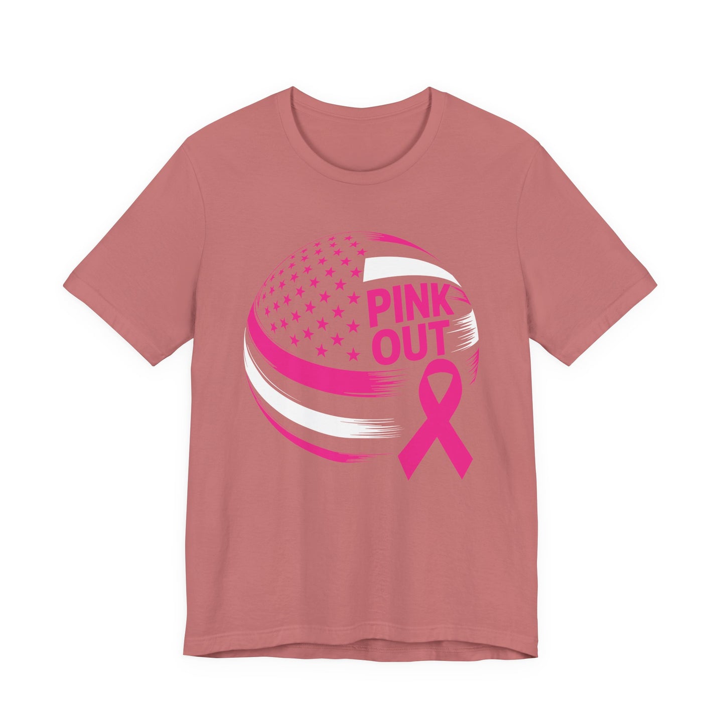 Volley Ball Pink Ribbon Breast Cancer Awearness USA Flag T-Shirt For Men Women