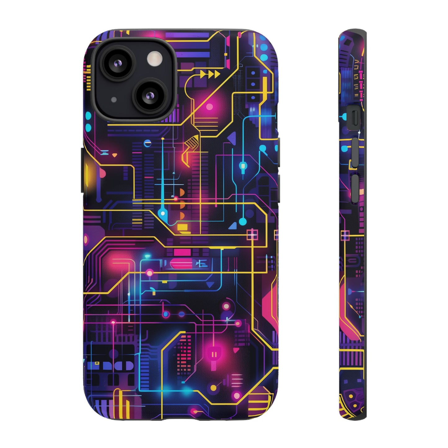 Cyberpunk Neon Vibrant Pattern iPhone 13 14 15 16 Pro Max Plus Case Wireless Charging Compatible Tough Cases Protection, Magnetic Phone Case for iPhone Classic Series