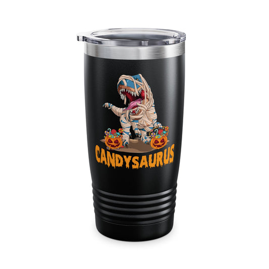 Funny Candysaurus Dinosaur Pumpkin Candy Halloween Zombie T-rex Tumbler Men Women Kids