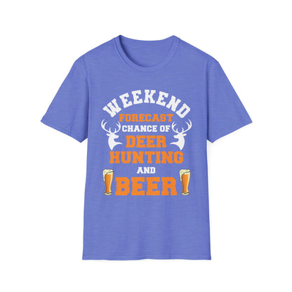 Funny Weekend Forecast Deer Hunting with The Chance of Beer Drinking T-Shirt Men