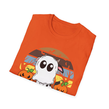 Funny Moo I Mean Boo Halloween Ghost Cow Pumpkin  T-Shirt Men Women