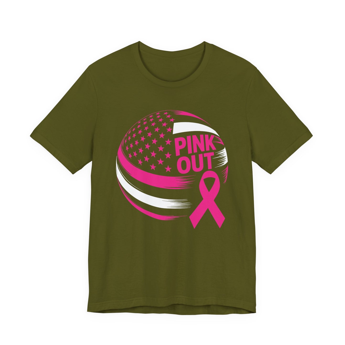 Volley Ball Pink Ribbon Breast Cancer Awearness USA Flag T-Shirt For Men Women