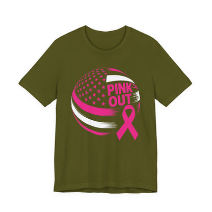 Volley Ball Pink Ribbon Breast Cancer Awearness USA Flag T-Shirt For Men Women
