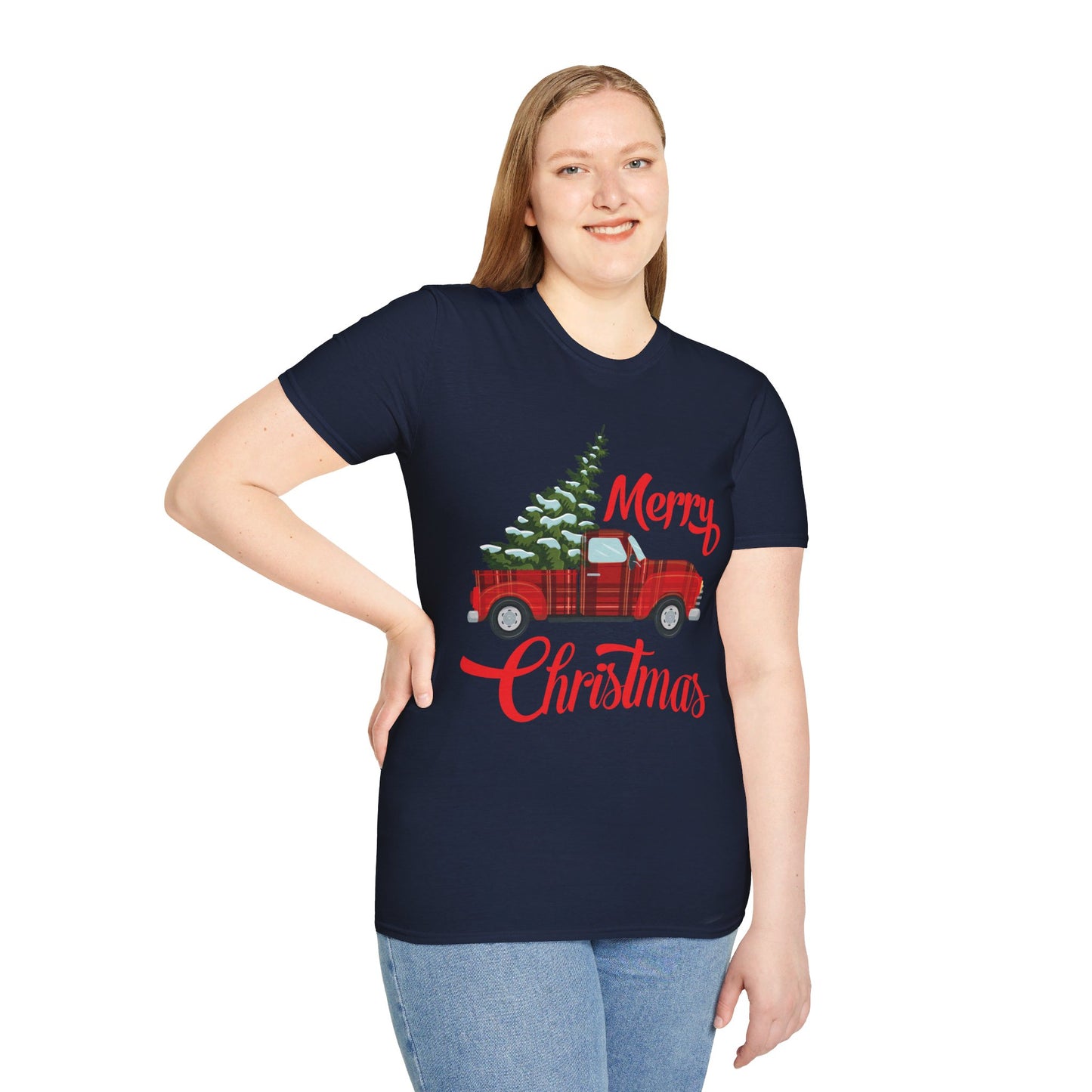 Merry Christmas Buffalo Plaid Red Truck Tree Xmas T-Shirt Men Women