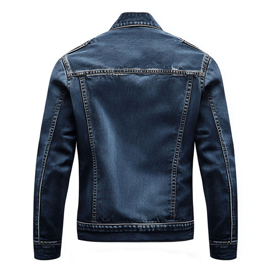 Mens Denim Jacket Comfortable Durable Jeans Flaps Slanted Front Pockets Lepal Trucker Jackets For Men