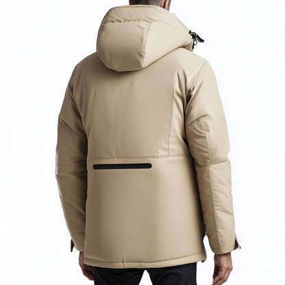 Mens Parkas Jacket Classic Parka Thigh-length Nylon Front Pockets Luxurious Removable Hood Winter Coat Natural Warm Parka Jackets