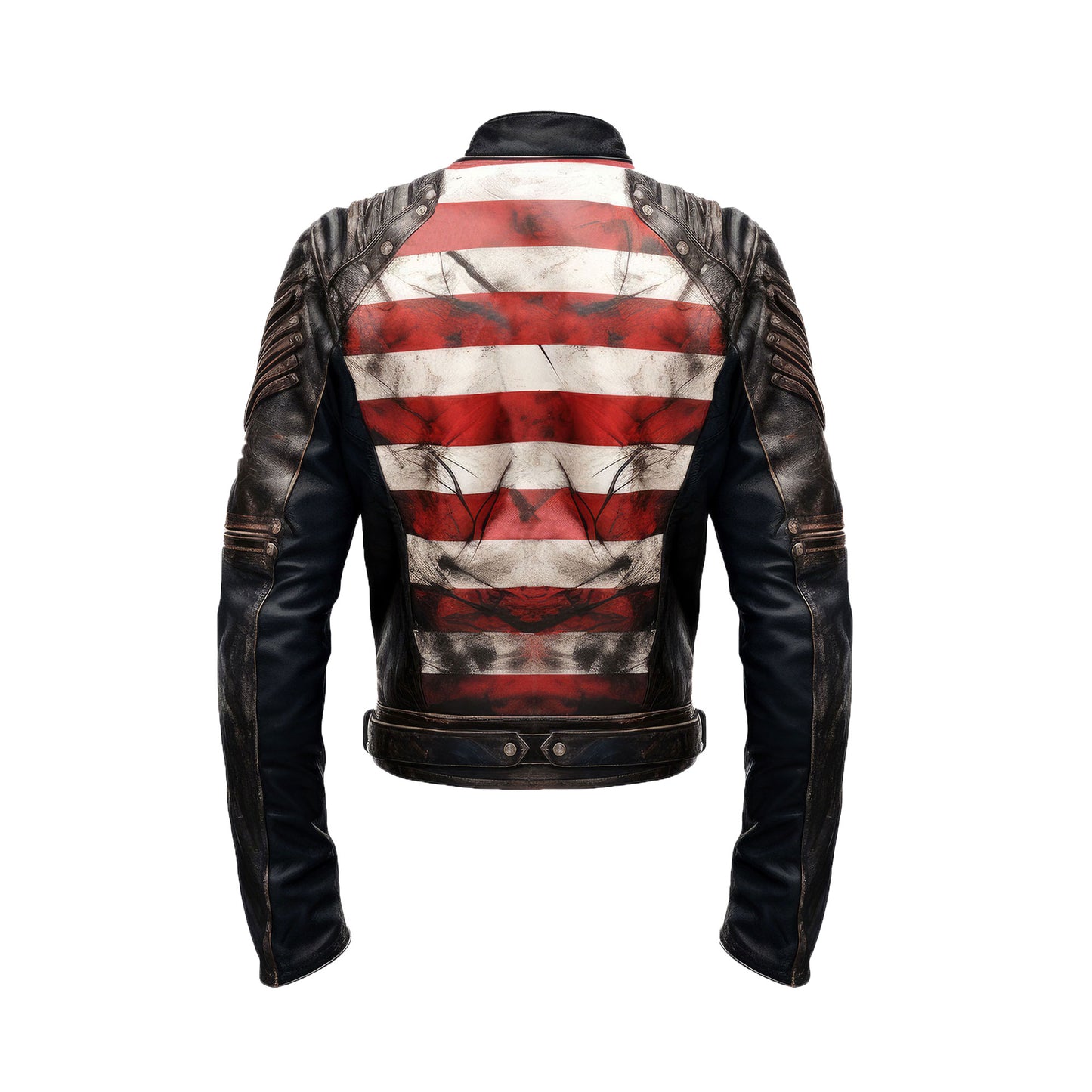 Mens Distressed Inspired by American Flag USA Casual Motorcycle Zipper Coat With USA Flag Genuine Leather Jackets