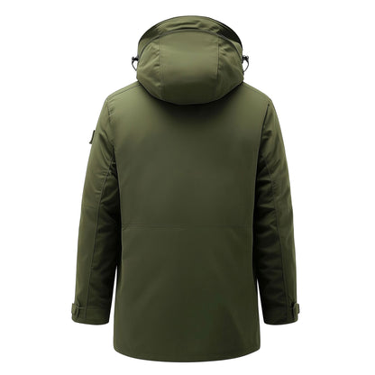 Mens Parkas Jacket Classic Military Parka Thigh-length Nylon Front Pockets Luxurious Removable Hood Winter Coat Warm Parka Jackets