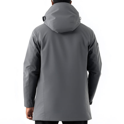 Mens Parkas Jacket Classic Grey Parka Thigh-length Nylon Front Pockets Luxurious Removable Hood Winter Coat Warm Parka Jackets