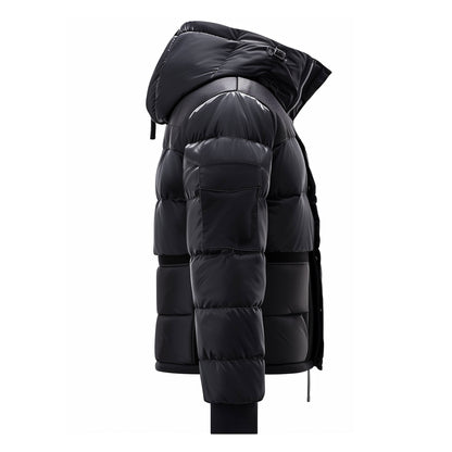 Mens Puffer Jacket with Hood Hip-Length Puffer  Lightweight Black Quilted Patterns Removable Hood Multiple Pockets Mens Puffer Jacket